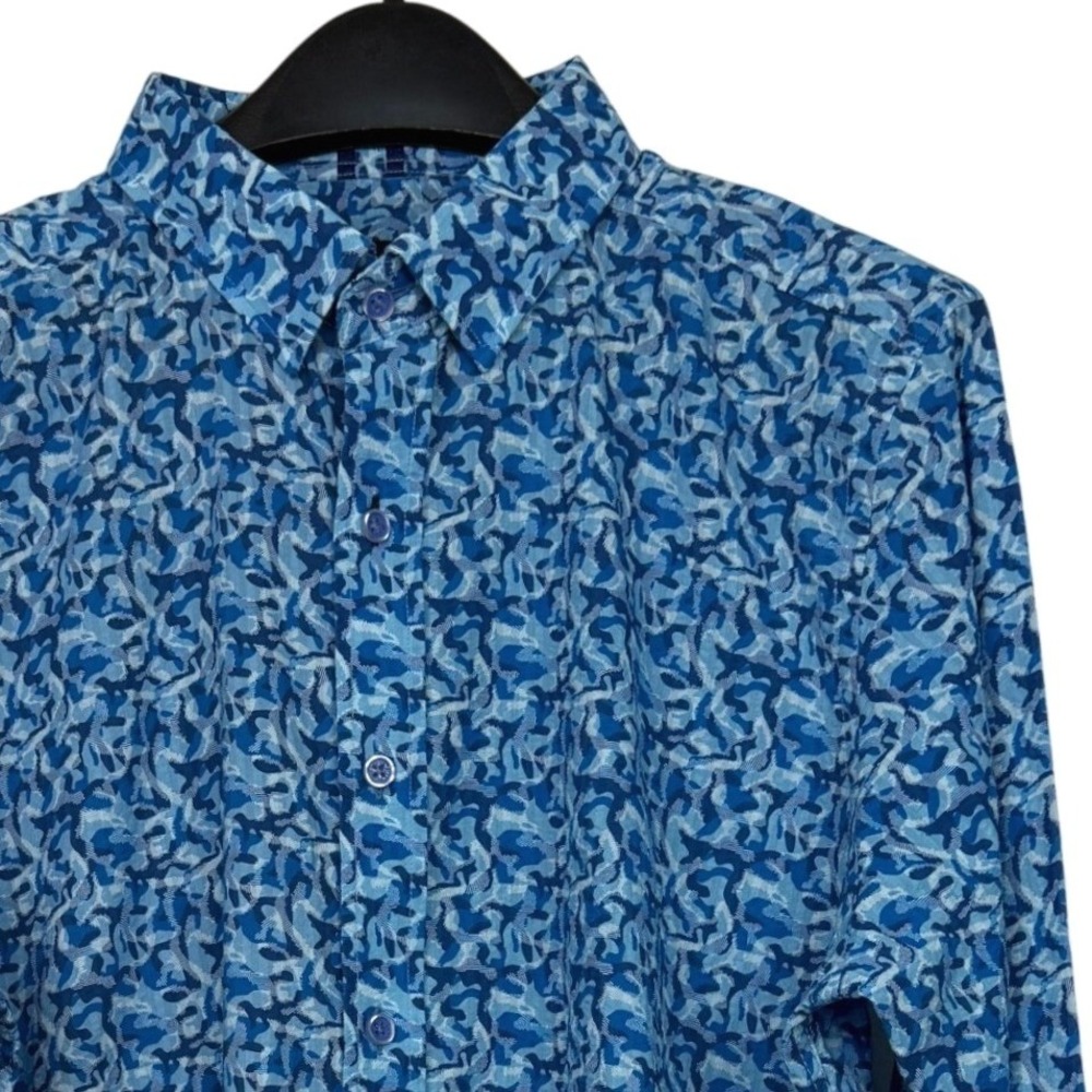 Robert Graham Mens L Tailored Fit BLUE CAMO Print 100% Cotton Long Sleeve Shirt
